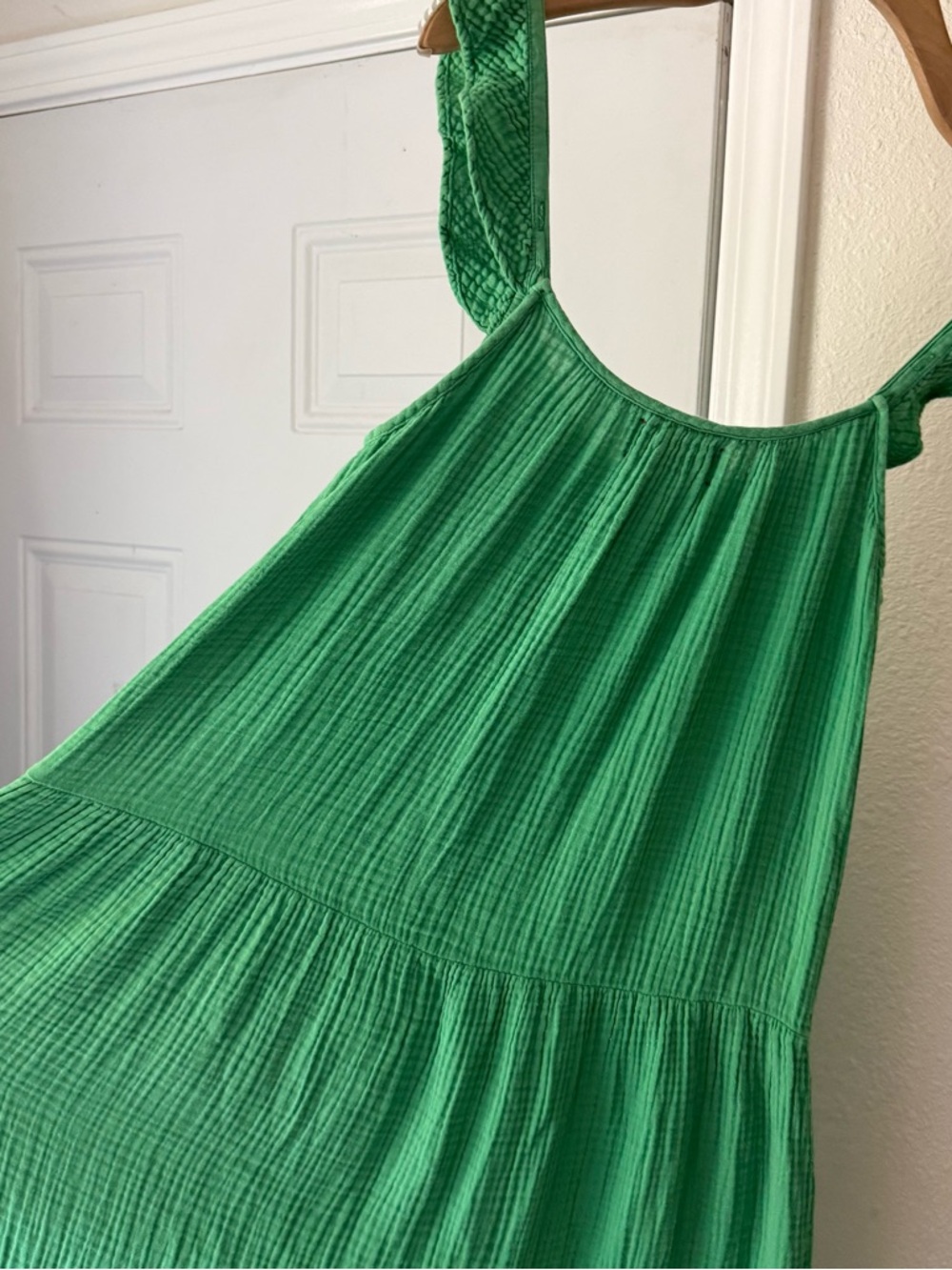 XIRENA Kelly green cotton gauze tiered ruffle‎ sleeveless midi dress - Picture 4 of 7